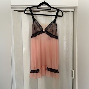 Betsey Johnson Pink and Black Lace Lingerie Babydoll Nightgown